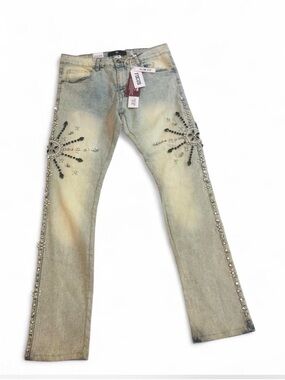 Slim Straight Embellished Light Wash Jeans - Focus Jeans